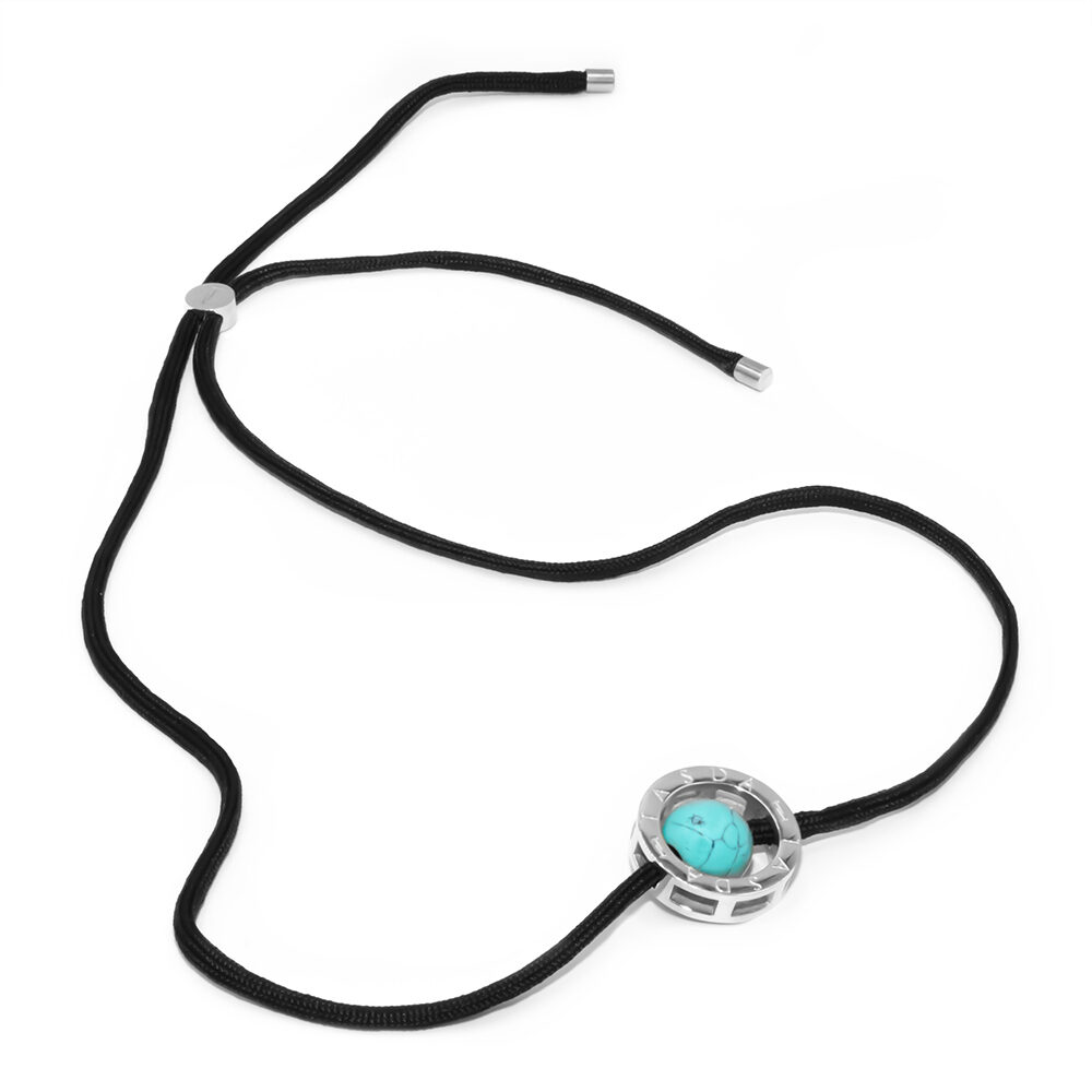 TASDA-PENDANT-Cord-necklace-black-stones-stainless steel necklace -cord necklace -adjustable necklace -stone necklace-silver necklace