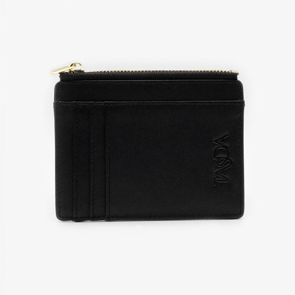 TASDA- Black Leather Wallet-Card Case - Zipper Wallet - Leather Card Case