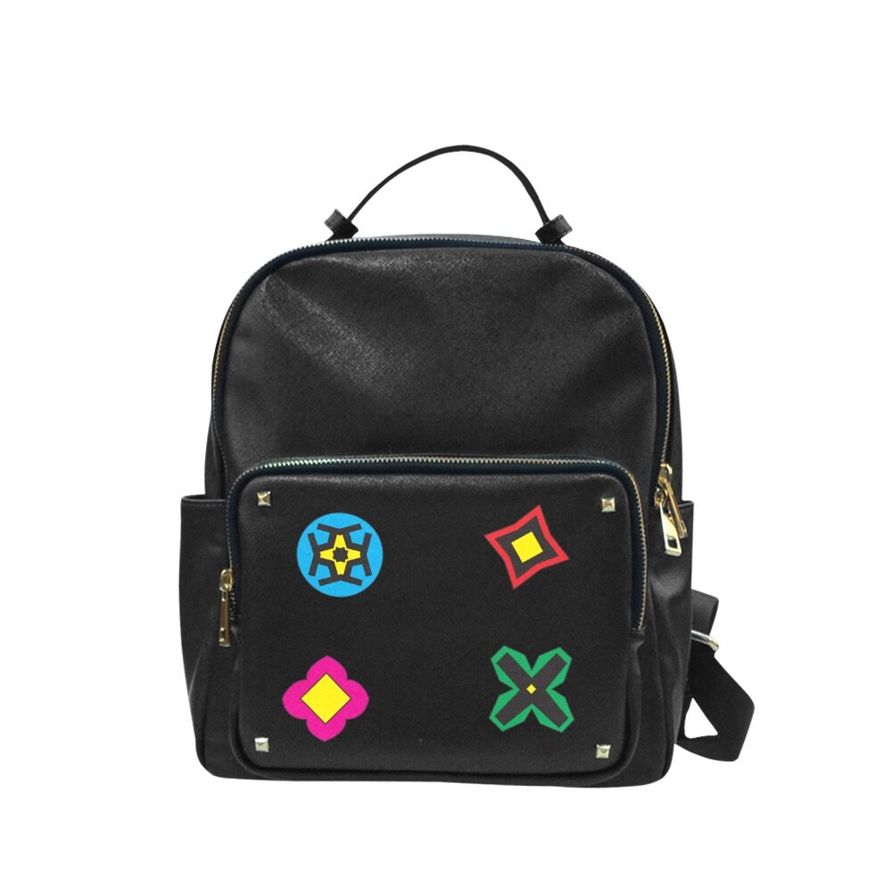 BLACK BACKPACK, LEATHER BACKPACK, SYMBOLS BACKPACK