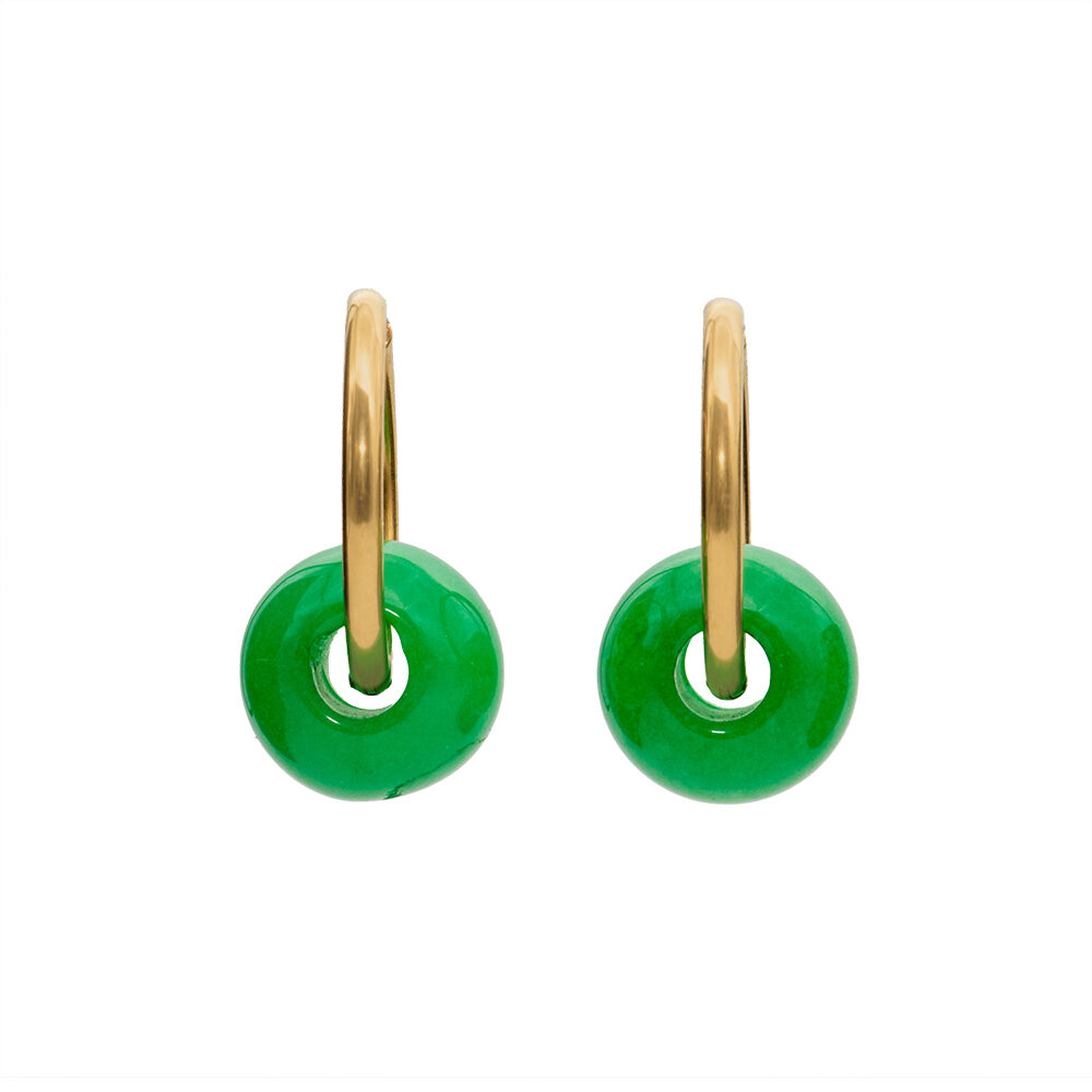 MALAYSIAN JADE- HOOP EARRINGS-SILVER