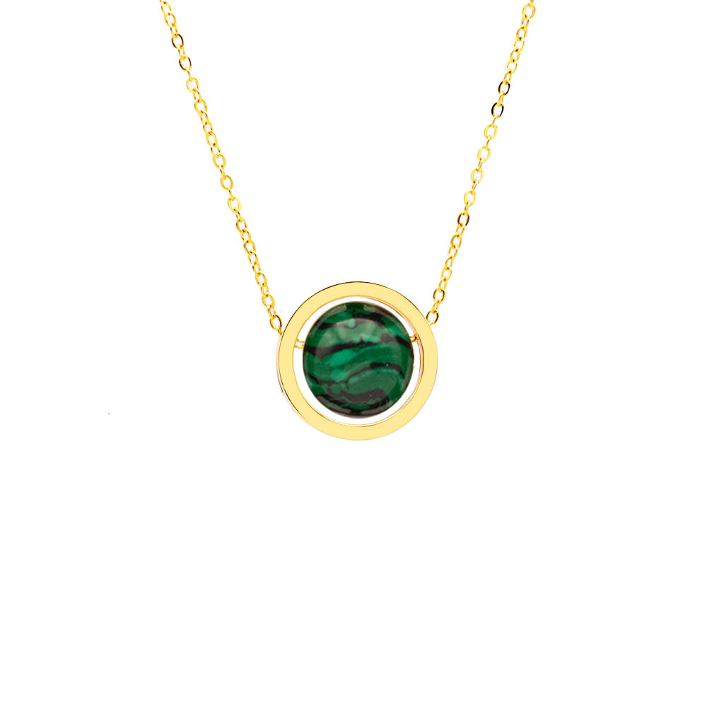 Malachite-gold necklace-pendant necklace small-dainty necklace-natural stone necklace-gold chain necklace-delicate chain necklace-circle stone pendant necklace