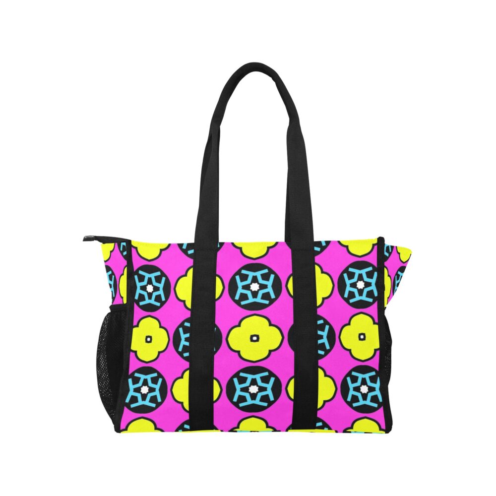 Pink flower tote bag with pockets